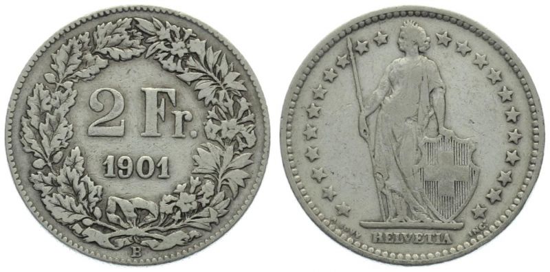 2 Franken 1901 B sehr schön